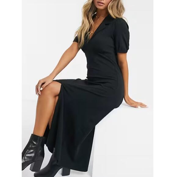 NEW ASOS DESIGN NORDSTROM Black Collared Ultimate Midi Tea Dress Size 6 - Picture 3 of 7